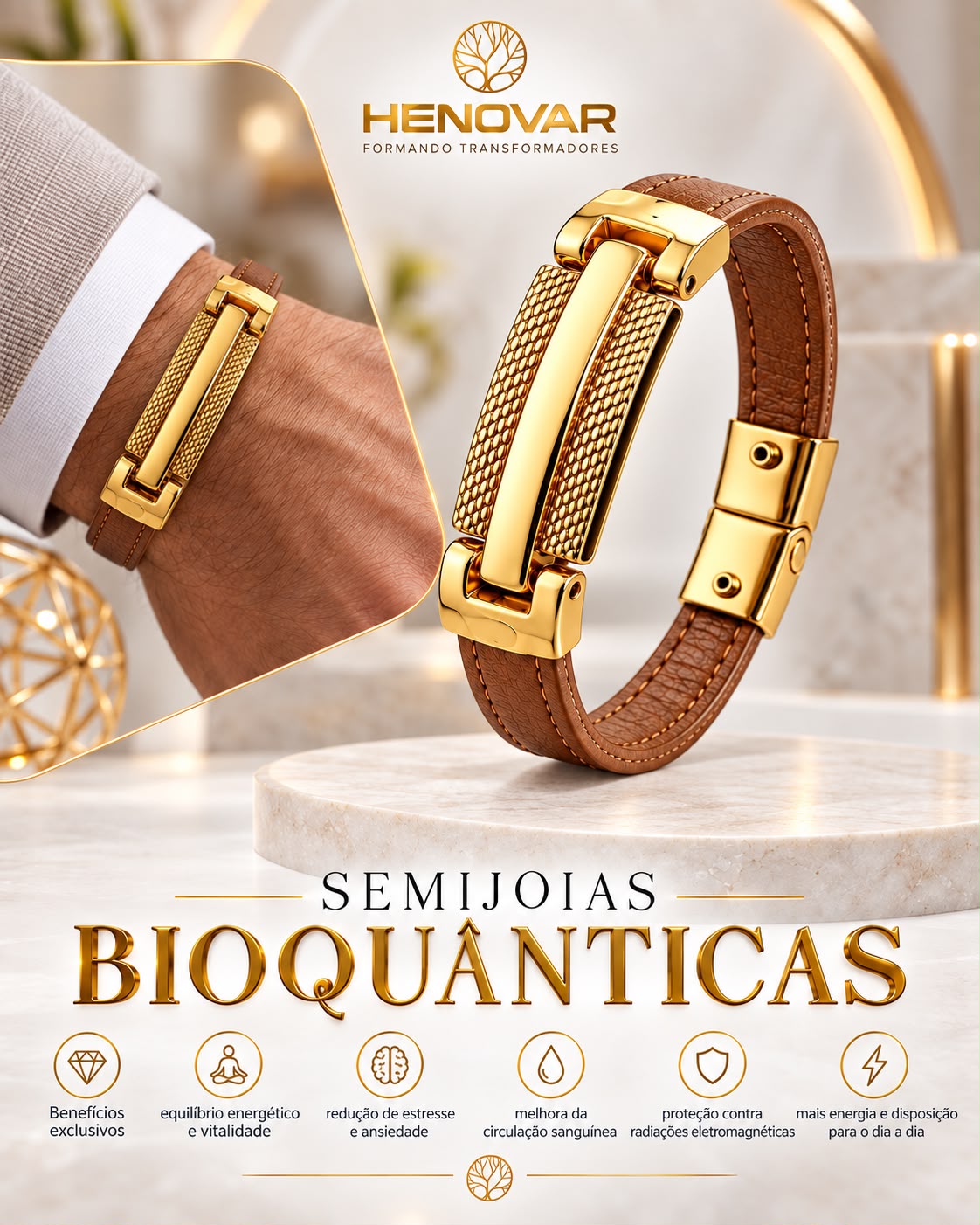 JÓIA BIOQUÂNTICA PREMIER MARROM COM DOURADO